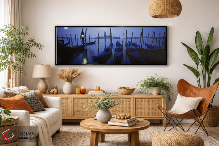 تابلو دکوراتیو Grand Canal, Venice, Italy,قایق های گوندولا پهلوگرفته… اثر پانورامیک ایمجز - D4B