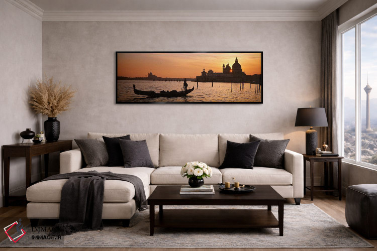 تابلو دکوراتیو Santa Maria Della Salute, Venice, Italy,سیلوئت یک گوندو… اثر پانورامیک ایمجز - D5B