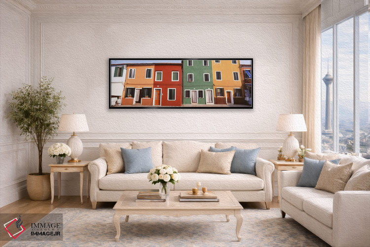 تابلو دکوراتیو Burano, Venetian Lagoon, Italy,ساختمان های پررنگ و زیبا… اثر پانورامیک ایمجز - D6B