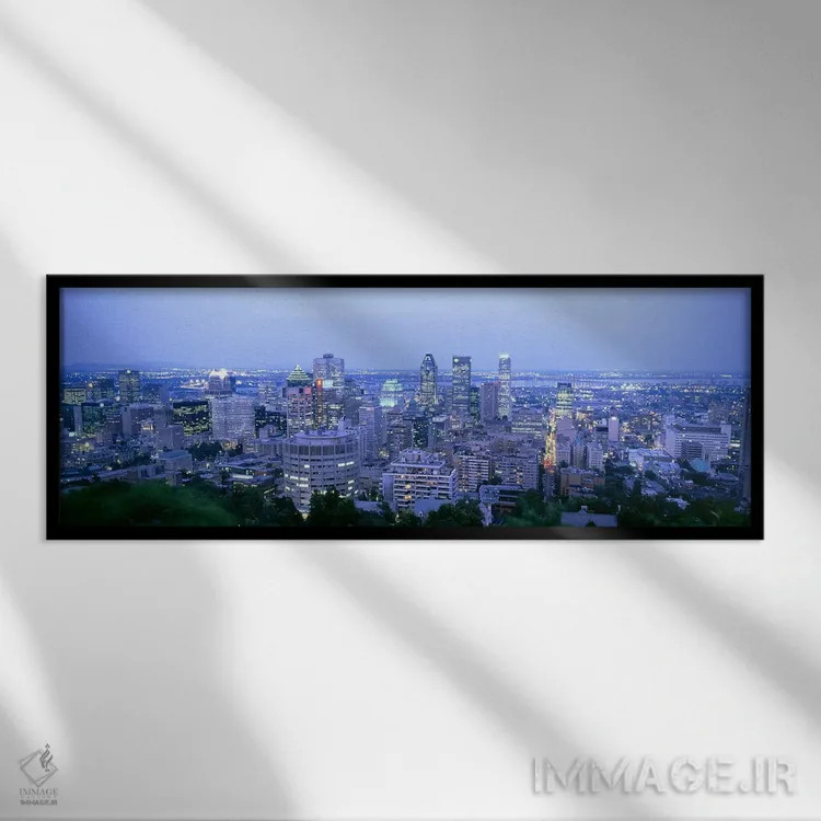 تابلو دکوراتیو Montreal, Quebec, Canada,خط افق مرکز شهر در شامگاه، مون… اثر پانورامیک ایمجز - نمای قابدار مشکی