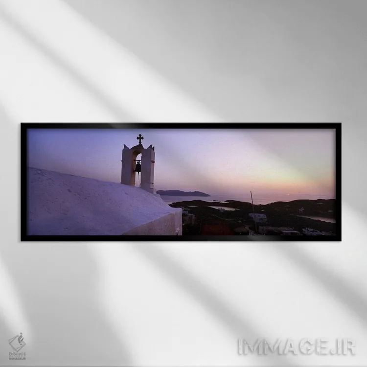 تابلو دکوراتیو Ios, Cyclades Islands, Greece,برج ناقوس روی یک ساختمان… اثر پانورامیک ایمجز - نمای قابدار مشکی