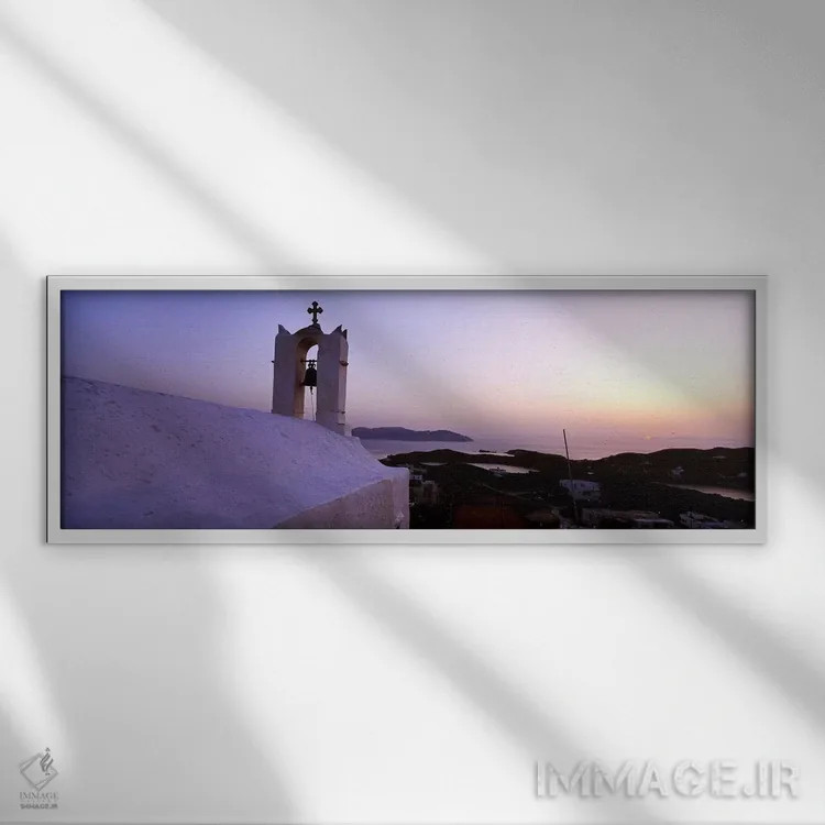 تابلو دکوراتیو Ios, Cyclades Islands, Greece,برج ناقوس روی یک ساختمان… اثر پانورامیک ایمجز - نمای قابدار سفید