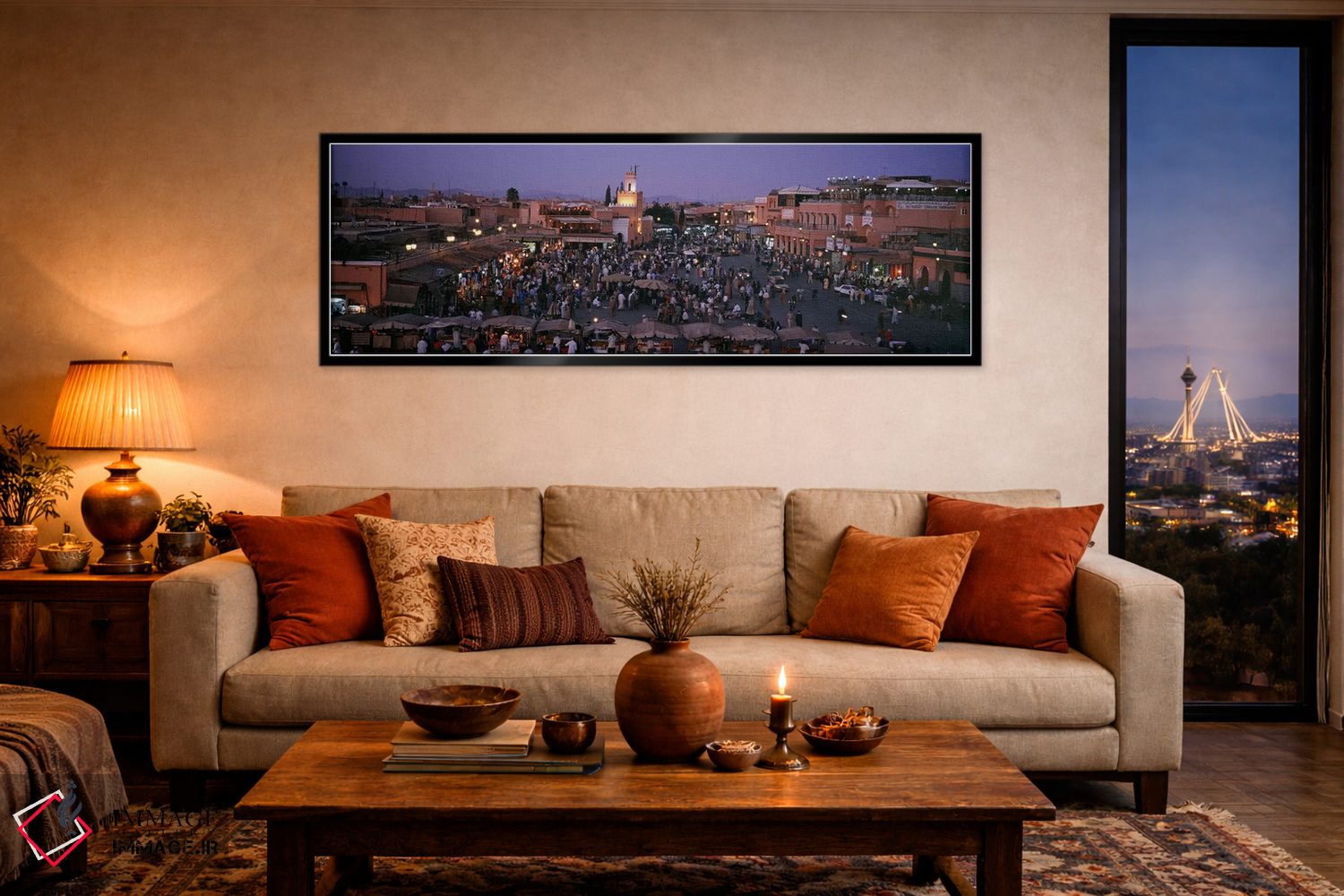 تابلو دکوراتیو Marrakech, Morocco,جامع الفنا در شب، مراکش اثر پانورامیک ایمجز - D5B