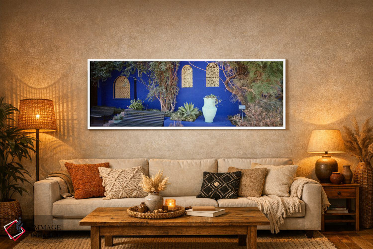 تابلو دکوراتیو Jardin Majorelle, Marrakech, Morocco,دیوارهای به رنگ آب… اثر پانورامیک ایمجز - D6W