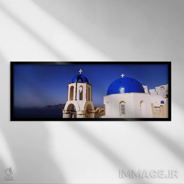 تابلو دکوراتیو Santorini, Cyclades Islands, Greece,کلیسایی با دریا در… اثر پانورامیک ایمجز - نمای قابدار مشکی