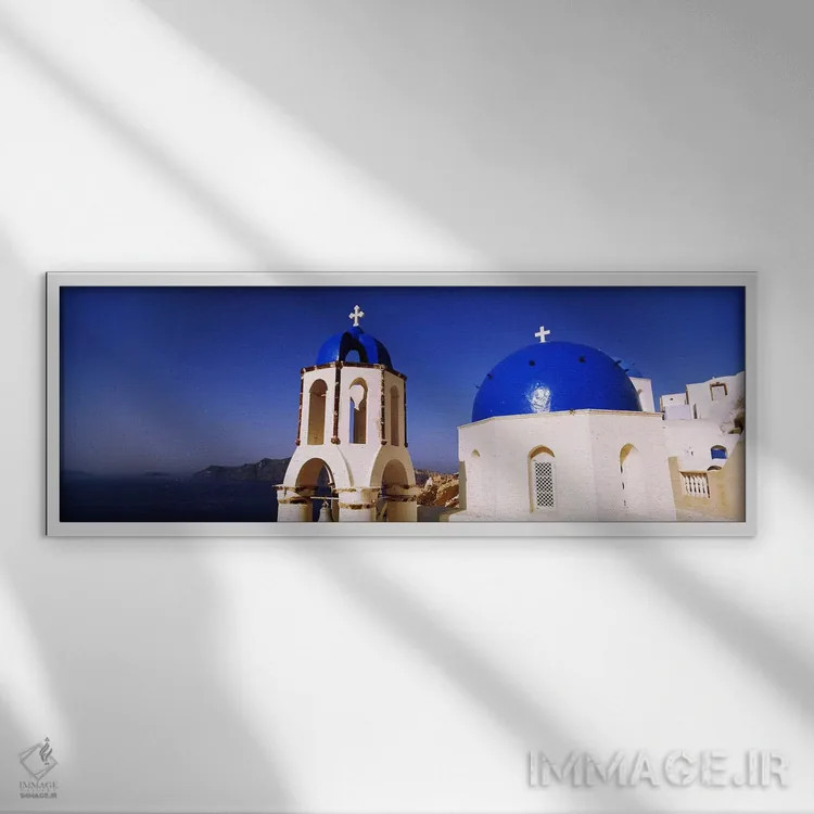 تابلو دکوراتیو Santorini, Cyclades Islands, Greece,کلیسایی با دریا در… اثر پانورامیک ایمجز - نمای قابدار سفید