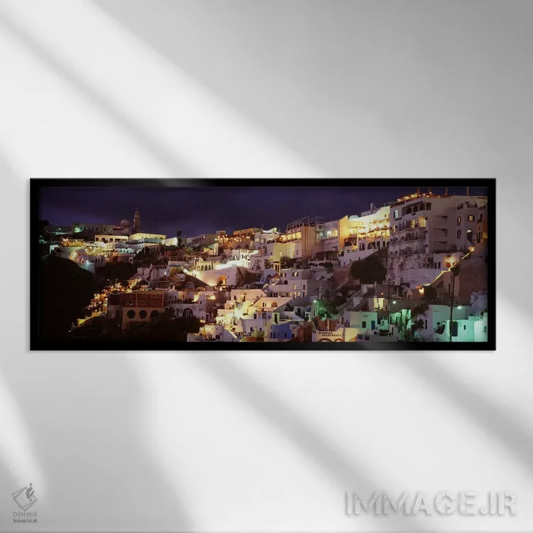 تابلو دکوراتیو Fira, Santorini, Cyclades, Greece,معماری ساحلی کنار صخر… اثر پانورامیک ایمجز - نمای قابدار مشکی