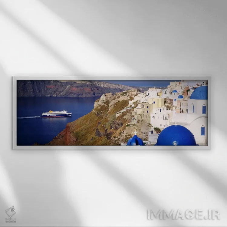 تابلو دکوراتیو Santorini, Cyclades Islands, Greece,ساختمان ها در دره… اثر پانورامیک ایمجز - نمای قابدار سفید
