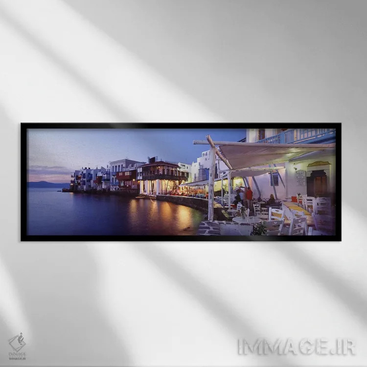 تابلو دکوراتیو Mykonos, Cyclades, Greece,ملک کنار آب، میکونوس، سیکلاد… اثر پانورامیک ایمجز - نمای قابدار مشکی