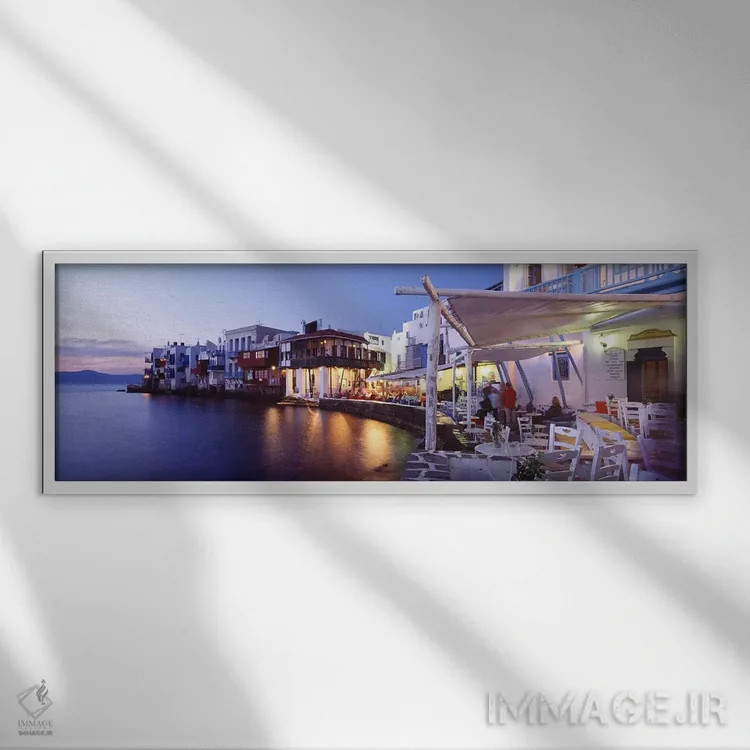 تابلو دکوراتیو Mykonos, Cyclades, Greece,ملک کنار آب، میکونوس، سیکلاد… اثر پانورامیک ایمجز - نمای قابدار سفید