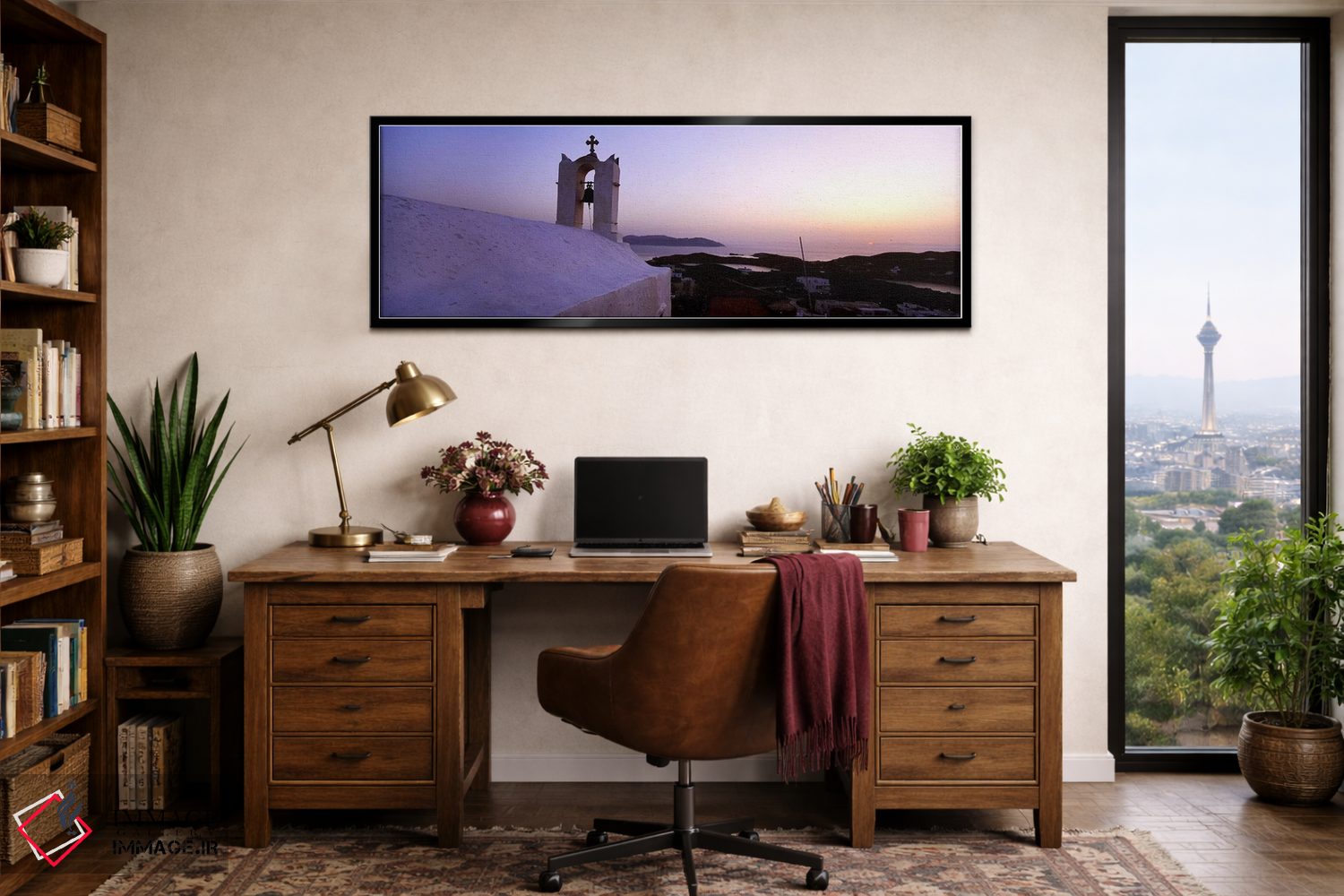 تابلو دکوراتیو Ios, Cyclades Islands, Greece,برج ناقوس روی یک ساختمان… اثر پانورامیک ایمجز - D3B