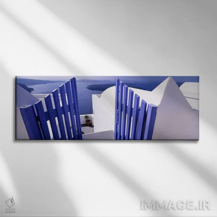 تابلو دکوراتیو Santorini, Cyclades, Greece,نمای تراس محصور، سانتورینی… اثر پانورامیک ایمجز - نمای روبهرو روی دیوار