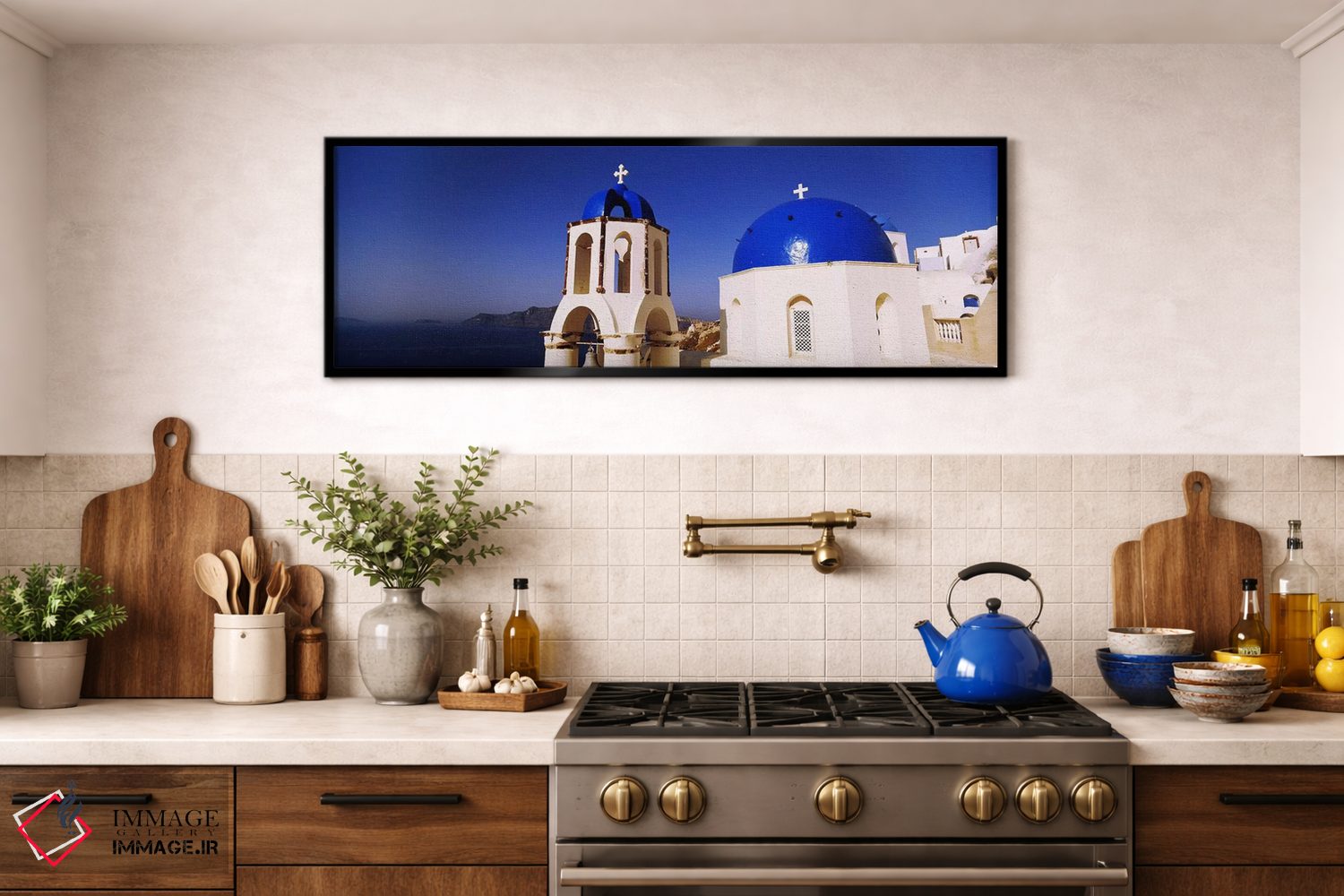 تابلو دکوراتیو Santorini, Cyclades Islands, Greece,کلیسایی با دریا در… اثر پانورامیک ایمجز - D2B