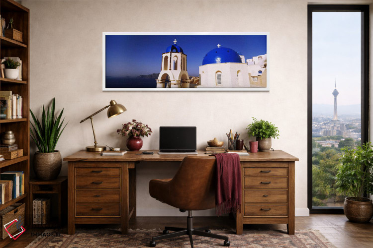تابلو دکوراتیو Santorini, Cyclades Islands, Greece,کلیسایی با دریا در… اثر پانورامیک ایمجز - D1W