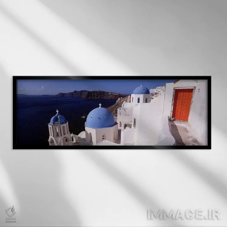 تابلو دکوراتیو Santorini, Cyclades Islands, Greece,کلیسا در شهر، سانتو… اثر پانورامیک ایمجز - نمای قابدار مشکی