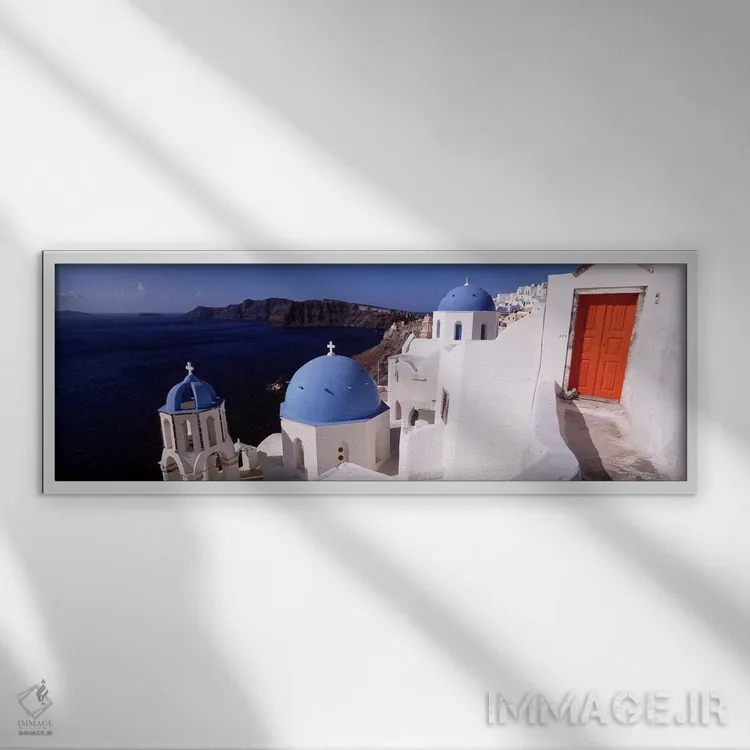 تابلو دکوراتیو Santorini, Cyclades Islands, Greece,کلیسا در شهر، سانتو… اثر پانورامیک ایمجز - نمای قابدار سفید