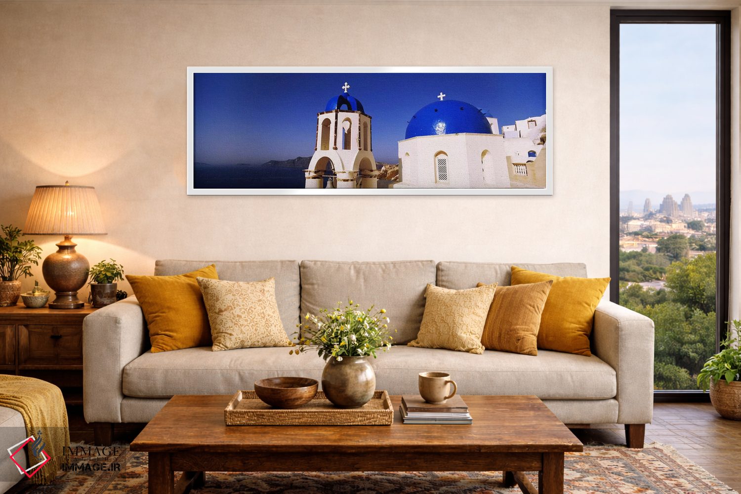 تابلو دکوراتیو Santorini, Cyclades Islands, Greece,کلیسایی با دریا در… اثر پانورامیک ایمجز - D5W