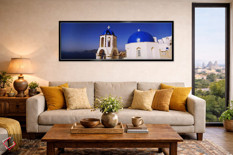 تابلو دکوراتیو Santorini, Cyclades Islands, Greece,کلیسایی با دریا در… اثر پانورامیک ایمجز - D6B