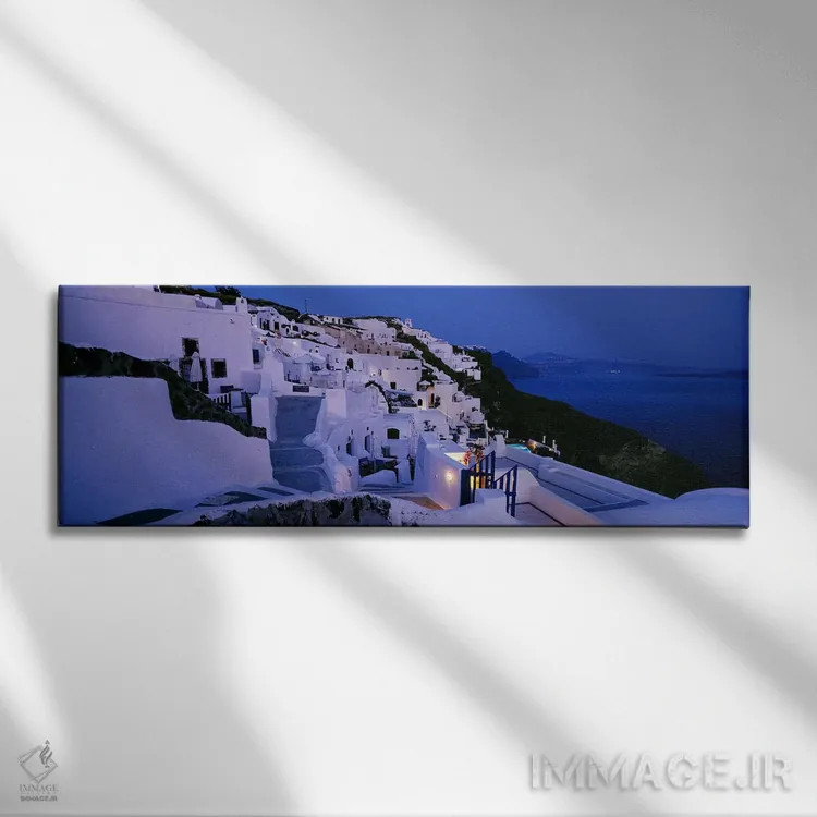 تابلو دکوراتیو Santorini, Cyclades, Greece,منظره روستایی ساحلی در شامگ… اثر پانورامیک ایمجز - نمای روبهرو روی دیوار