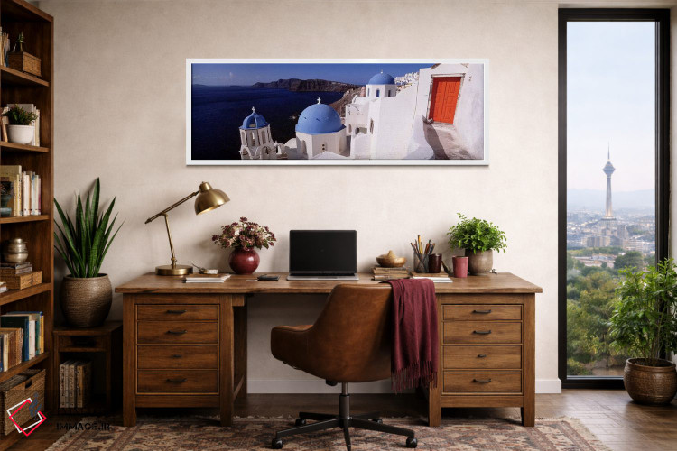 تابلو دکوراتیو Santorini, Cyclades Islands, Greece,کلیسا در شهر، سانتو… اثر پانورامیک ایمجز - D1W