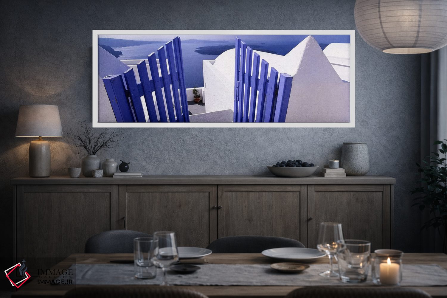 تابلو دکوراتیو Santorini, Cyclades, Greece,نمای تراس محصور، سانتورینی… اثر پانورامیک ایمجز - D3W