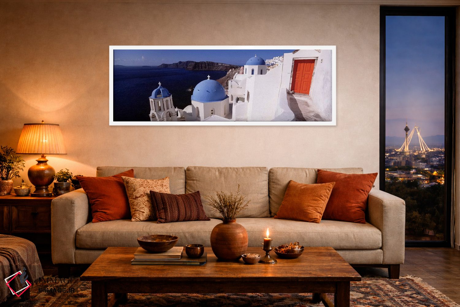 تابلو دکوراتیو Santorini, Cyclades Islands, Greece,کلیسا در شهر، سانتو… اثر پانورامیک ایمجز - D4W