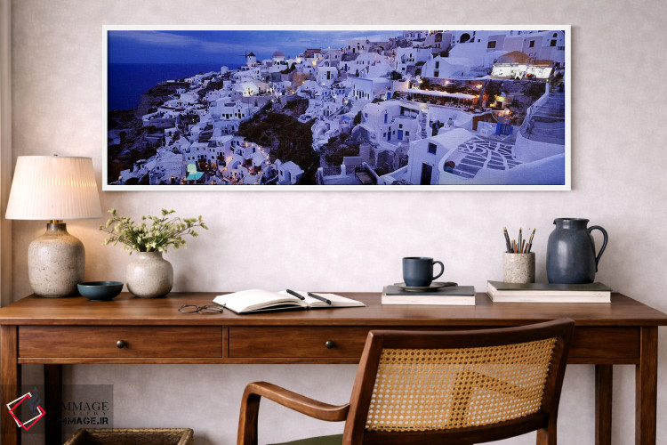 تابلو دکوراتیو Santorini, Cyclades, Greece,منظره روستایی ساحلی در شامگ… اثر پانورامیک ایمجز - D1W