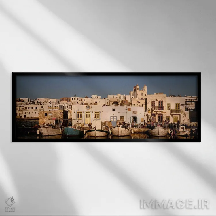 تابلو دکوراتیو Naousa Harbour, Paros, Cyclades, Greece,شناورها در اسکل… اثر پانورامیک ایمجز - نمای قابدار مشکی