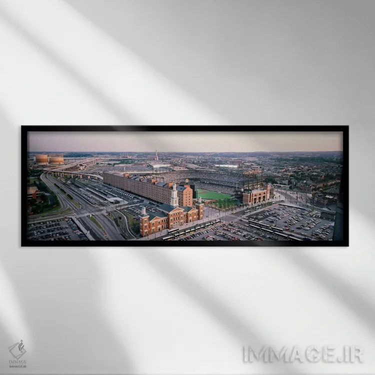 تابلو دکوراتیو Baltimore, Maryland, USA,نمای هوایی از زمین بیسبال، بال… اثر پانورامیک ایمجز - نمای قابدار مشکی