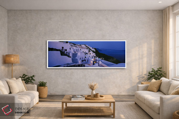 تابلو دکوراتیو Santorini, Cyclades, Greece,منظره روستایی ساحلی در شامگ… اثر پانورامیک ایمجز - D2W