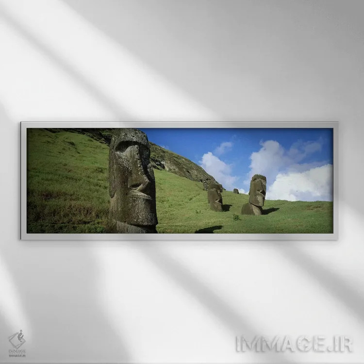 تابلو دکوراتیو Easter Islands, Chile,سرهای سنگی، جزایر ایستر، شیلی اثر پانورامیک ایمجز - نمای قابدار سفید