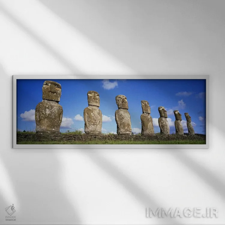 تابلو دکوراتیو Easter Islands, Chile #3,سرهای سنگی، جزایر ایستر، شیلی… اثر پانورامیک ایمجز - نمای قابدار سفید