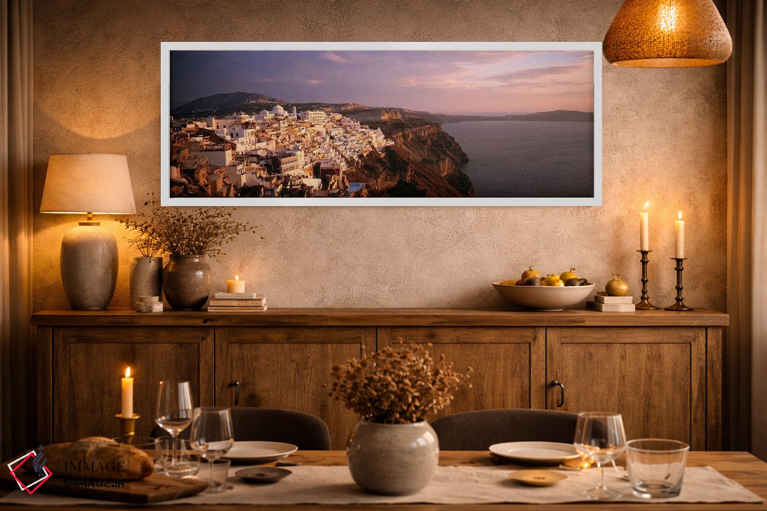 تابلو دکوراتیو Santorini, Cyclades, Greece,نمای زاویه بالا از فیرا، سا… اثر پانورامیک ایمجز - D1W