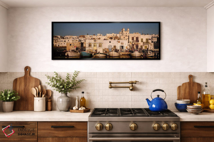 تابلو دکوراتیو Naousa Harbour, Paros, Cyclades, Greece,شناورها در اسکل… اثر پانورامیک ایمجز - D2B