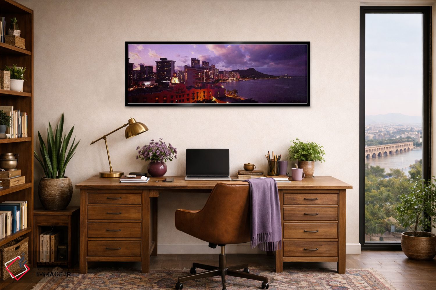 تابلو دکوراتیو Waikiki, Oahu, Hawaii, USA,ساختمان های روشن شده در شامگ… اثر پانورامیک ایمجز - D2B