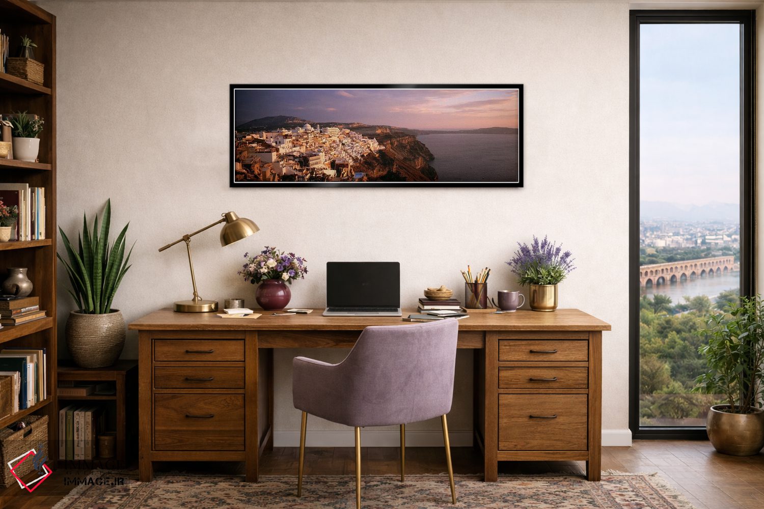 تابلو دکوراتیو Santorini, Cyclades, Greece,نمای زاویه بالا از فیرا، سا… اثر پانورامیک ایمجز - D2B