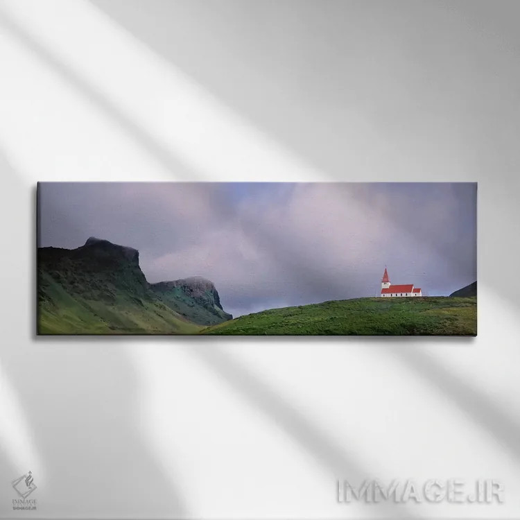تابلو دکوراتیو Vik I Myrdal, Iceland,کلیسا در منظره، ویک ای میردال، ای… اثر پانورامیک ایمجز - نمای روبهرو روی دیوار