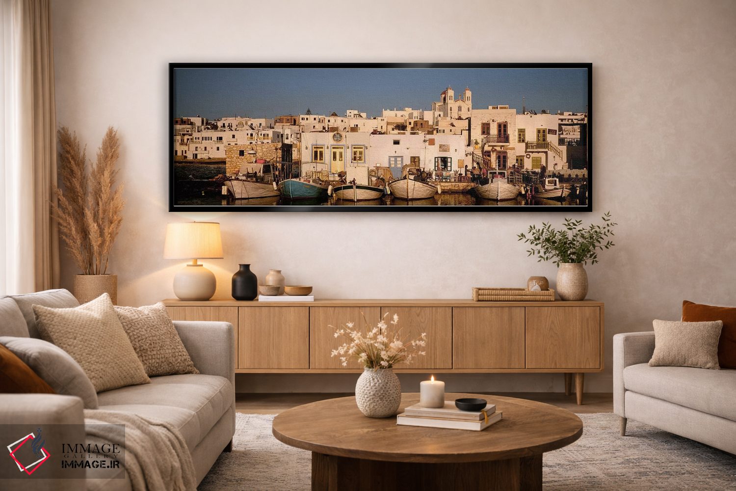 تابلو دکوراتیو Naousa Harbour, Paros, Cyclades, Greece,شناورها در اسکل… اثر پانورامیک ایمجز - D5B