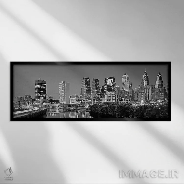 تابلو دکوراتیو Pennsylvania, Philadelphia skyline, night,ایالات متحده… اثر پانورامیک ایمجز - نمای قابدار مشکی