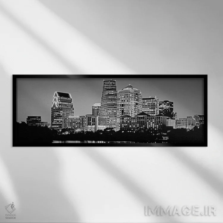تابلو دکوراتیو Texas, Austin, Panoramic view of a city skyline ,ایالات… اثر پانورامیک ایمجز - نمای قابدار مشکی