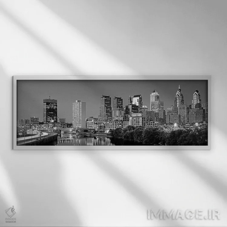 تابلو دکوراتیو Pennsylvania, Philadelphia skyline, night,ایالات متحده… اثر پانورامیک ایمجز - نمای قابدار سفید