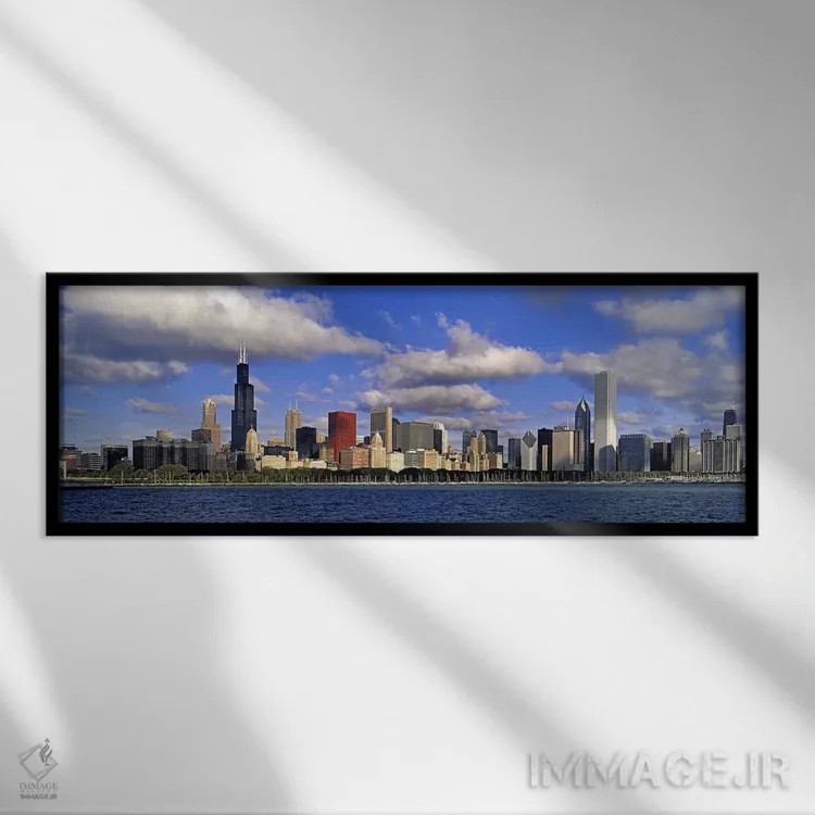 تابلو دکوراتیو Illinois, Chicago, Panoramic view of an urban skyline b… اثر پانورامیک ایمجز - نمای قابدار مشکی