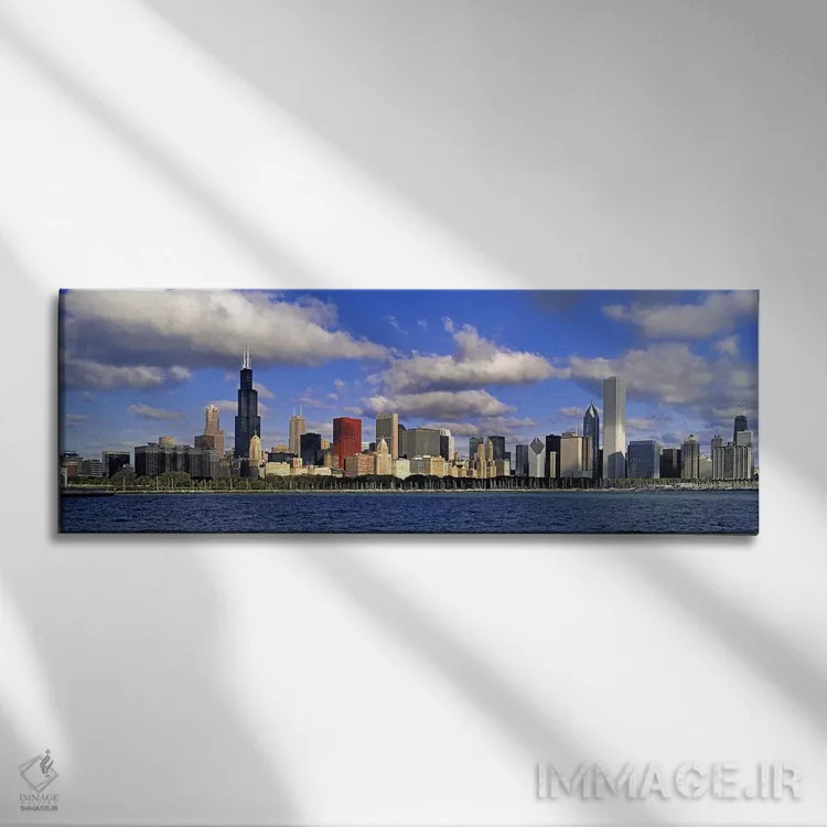 تابلو دکوراتیو Illinois, Chicago, Panoramic view of an urban skyline b… اثر پانورامیک ایمجز - نمای روبهرو روی دیوار