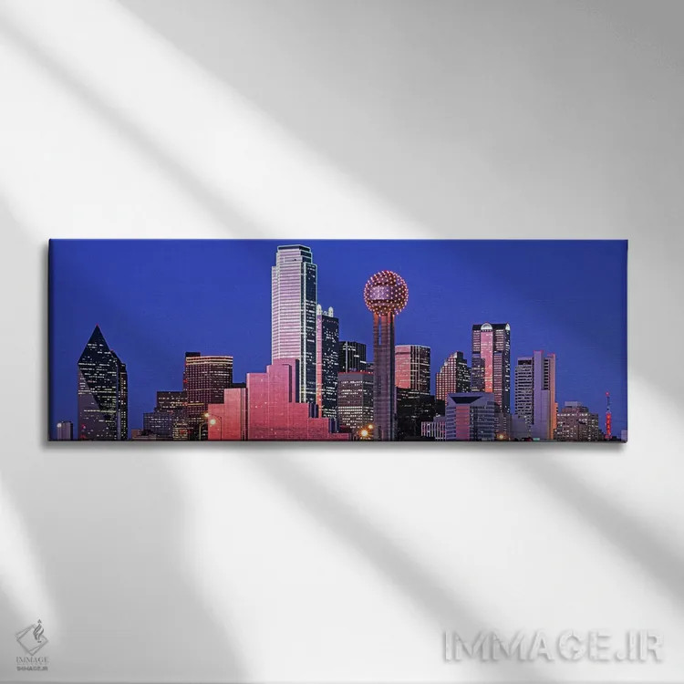 تابلو دکوراتیو Dallas, Texas, USA,نمای افق مرکز شهر در شب، دالاس، تگزا… اثر پانورامیک ایمجز - نمای روبهرو روی دیوار