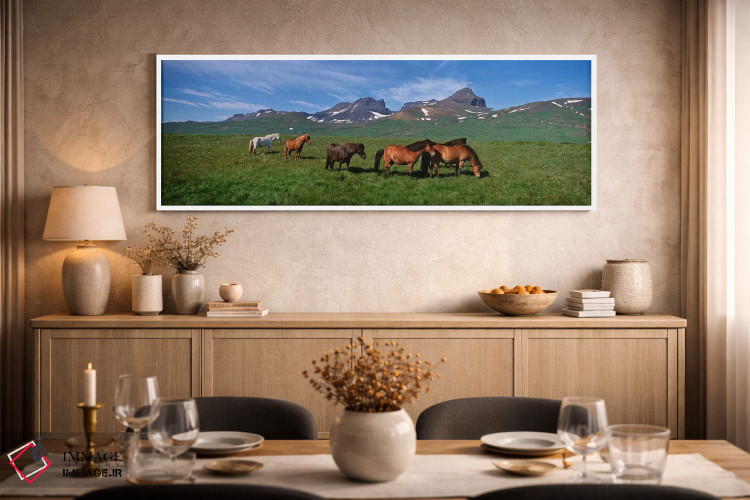 تابلو دکوراتیو Borgarfjordur, Iceland #2,اسب های ایستاده و در حال چرا… اثر پانورامیک ایمجز - D2W