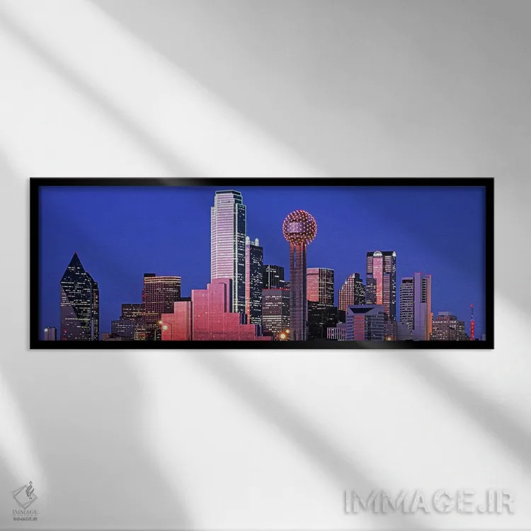 تابلو دکوراتیو Dallas, Texas, USA,نمای افق مرکز شهر در شب، دالاس، تگزا… اثر پانورامیک ایمجز - نمای قابدار مشکی