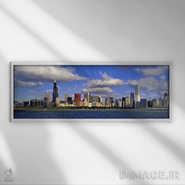 تابلو دکوراتیو Illinois, Chicago, Panoramic view of an urban skyline b… اثر پانورامیک ایمجز - نمای قابدار سفید