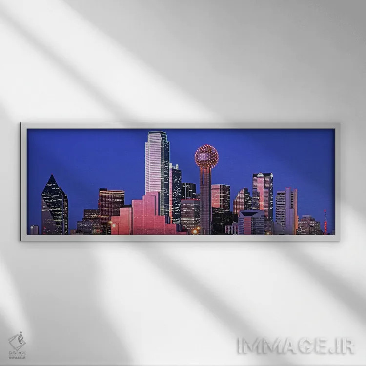 تابلو دکوراتیو Dallas, Texas, USA,نمای افق مرکز شهر در شب، دالاس، تگزا… اثر پانورامیک ایمجز - نمای قابدار سفید