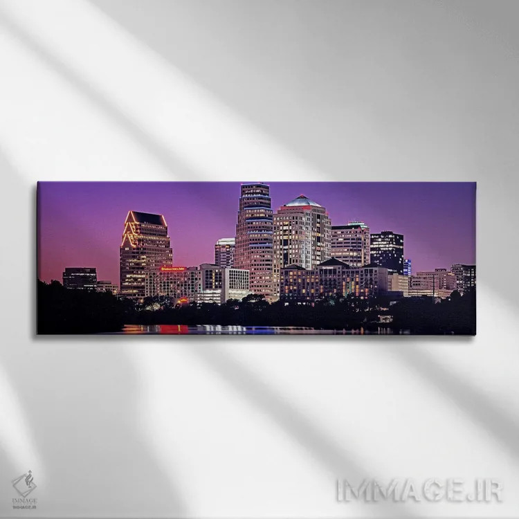 تابلو دکوراتیو Texas, Austin, View of an urban skyline at night,ایالات… اثر پانورامیک ایمجز - نمای روبهرو روی دیوار
