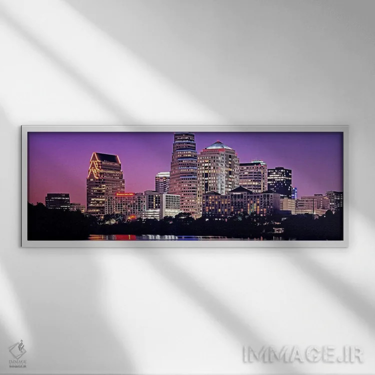 تابلو دکوراتیو Texas, Austin, View of an urban skyline at night,ایالات… اثر پانورامیک ایمجز - نمای قابدار سفید